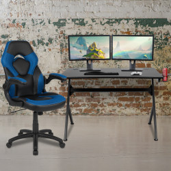 Flash Furniture Gaming Desk And Racing Chair Set With Cup Holder, Headphone Hook & 2 Wire Management Holes, Blue