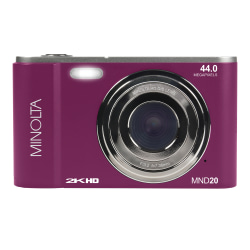 Minolta MND20 44-Megapixel HD 16x Zoom Digital Camera With 2.7K Quad Lens, Magenta
