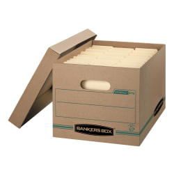 Bankers Box® Stor/File™ Standard-Duty Storage Boxes With Lift-Off Lids And Built-In Handles, Letter/Legal Size, 15" x 12" x 10", Kraft/Green, 100% Recycled, Case Of 12