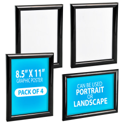 Azar Displays Wall Mount Plastic Snap Poster Vertical/Horizontal Sign Holders, 11"H x 8-1/2"W x 3/4"D, Black, Pack Of 4 Holders