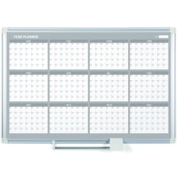 MasterVision 36" 12-month Calendar Planning Board - Monthly, Yearly - 12 Month - White - Aluminum - 24" Height x 36" Width - Magnetic, Dry Erase Surface, Durable, Reference Calendar, Accessory Tray, Scratch Resistant, Ghost Resistant - 1 Each