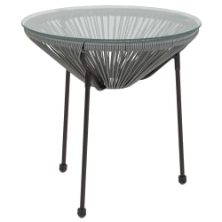 Flash Furniture Rattan Bungee Table With Glass Top, Gray/Black