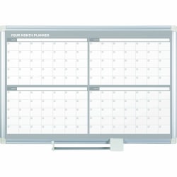 MasterVision 4-Month Magnetic Dry-Erase Planner - Monthly - 4 Month - Silver, White - Aluminum - 36" Height x 48" Width - Scratch Resistant, Ghost Resistant, Accessory Tray, Dry Erase Surface, Heavy Duty, Magnetic - 1 Each