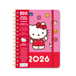 2026 Orange Circle Studio Weekly/Monthly Deluxe Compact Flexi Planner, 7-5/8" x 5-5/8", Hello Kitty Playful Pink, January To December, 26529