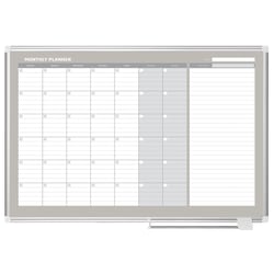 MasterVision® Gold Ultra™ Magnetic Dry-Erase Monthly Calendar Planning Board, Lacquered Steel, 48" x 36", White/Plate Gray, Silver Aluminum Frame