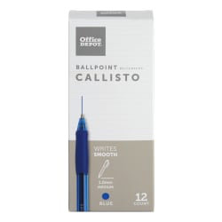 Office Depot® Brand Callisto Soft-Grip Retractable Ballpoint Pens, Medium Point, 1.0 mm, Clear Barrel, Blue Ink, Pack Of 12