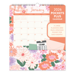 2026 Orange Circle Studio Pockets Plus Monthly Wall Calendar, 14" x 12-1/4", Secret Garden, January To December, 26151