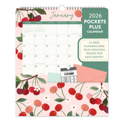 2026 Orange Circle Studio Pockets Plus Monthly Wall Calendar, 14" x 12-1/4", Fruit & Flora, January To December, 26153