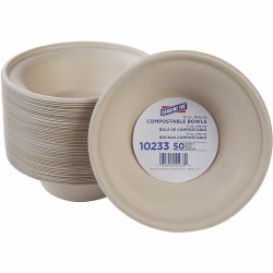 Genuine Joe 12 oz Compostable Bowls - Breakroom, Office - Disposable - White, Natural - Sugarcane Body - 50 / Pack