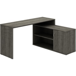 LYS L-Shape Workstation with Cabinet - For - Table TopLaminated L-shaped Top - 200 lb Capacity - 29.50" Height x 60" Width x 47.25" Depth - Assembly Required - Weathered Charcoal - Particleboard - 1 Each
