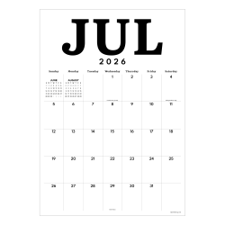 Monthly tear-off pages boast large calendar grid space for appointments, to-dos and reminders and  a view of the previous and next month. This calendar spans July 2026 - June 2027.