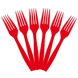 JAM PAPER Big Party Pack of Premium Plastic Forks, Red, 100 Disposable Forks/Box
