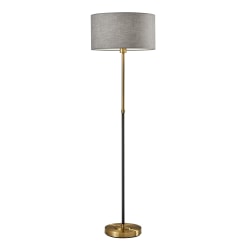 Adesso® Bergen Floor Lamp, 59"H, Gray Shade/Black And Antique Brass Base