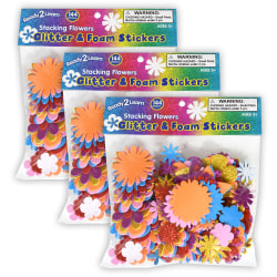 Ready 2 Learn Glitter Foam Stickers, Stacking Flowers, 144 Stickers Per Pack, Set Of 3 Packs