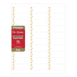 Geo Studios Holiday-Themed Mailing Labels, Rounded Corners, 1" x 2-11/16", Gold Snowflake, Pack Of 90 Labels