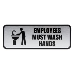 Cosco® Brushed Metal "Employees Must Wash Hands" Sign, 3" x 9", Silver