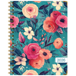 2025-2026 Global Excello Brands Hardcover Fashion Weekly/Monthly Planner, 8-1/2" x 11", Teal Floral, November 2025 To December 2026