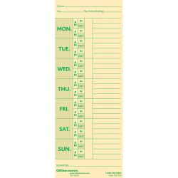 Office Depot® Brand Time Cards With Deductions, Weekly, Monday-Sunday Format, 2-Sided, 3 3/8" x 8 7/8", Manila, Pack Of 100