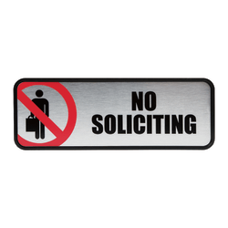Cosco® Brushed Metal "No Soliciting" Sign, 3" x 9"