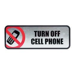 COSCO Turn Off Cell Phone Image/Message Sign - 1 Each - Turn Off Cell Phone Print/Message - 9"x 3" - Rectangular Shape - Metal - Silver, Red, Metallic