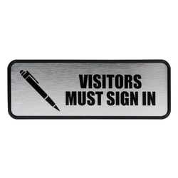 COSCO Visitors Must Sign In Image/Message Sign - Visitor Must Sign In Print/Message - 9"x 3" - Rectangular Shape - Metal - Metallic, Silver, Black