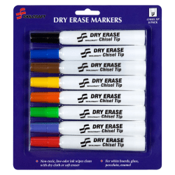 SKILCRAFT® Dry-Erase Markers, Chisel Tip, Assorted Colors, Pack Of 8 (AbilityOne 7520-01-186-3605)