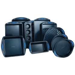 NutriChef 10-Piece Carbon Steel Nonstick Baking Pan Set With Silicone Handles, Blue