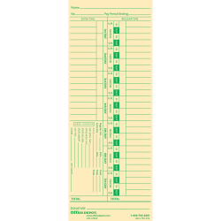 Office Depot® Brand Time Cards With Deductions, Weekly, Days 1-7, 1-Sided, 3 3/8" x 8 7/8", Manila, Pack Of 100