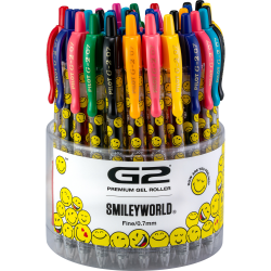 Pilot G2 | SmileyWorld Gel Pen, Fine Point, 0.7mm, Assorted Inks, Tub of 36 Pens