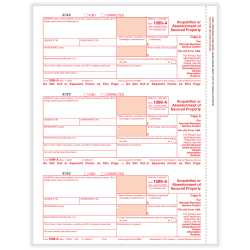ComplyRight® 1099-A Tax Forms, 3-Up, Federal Copy A, Laser, 8-1/2" x 11", Pack Of 150 Forms