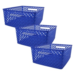 Romanoff Woven Basket, Medium, Blue, Pack Of 3