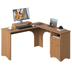 Bestier 47" Fluted Computer Desk with 2 Drawers, Black, Total Qty 1