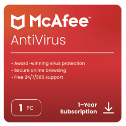 McAfee® AntiVirus Internet Security Software, 1 PC, 1-Year Subscription, Windows®, Download