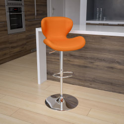 Flash Furniture Contemporary Adjustable Height Vinyl Barstool with Curved Back and Chrome Base, Orange Vinyl