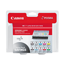 Canon PGI-9 Black Matte/Cyan/Green/Magenta/Photo Black/Photo Cyan/Photo Magenta/Photo Yellow/Red/Yellow Ink Cartridges, Pack Of 10