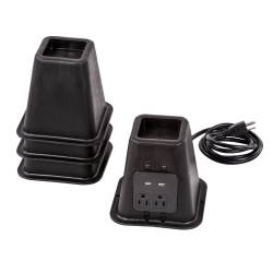 Honey Can Do Bed Risers With Power Outlets And USB Ports, 6"H x 6-1/2"W x 6-1/2"D, Black, Set Of 4 Risers