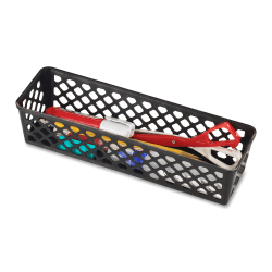 OIC® Plastic Supply Baskets, Small Size, 2 3/8" x 10 1/8" x 3 1/16", 30% Recycled, Black, Pack Of 3
