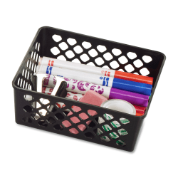 OIC® Plastic Supply Baskets, Small Size, 2 3/8" x 6 1/8" x 5", 30% Recycled, Black, Pack Of 3