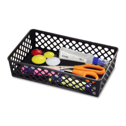 OIC® Plastic Supply Baskets, Small Size, 2 3/8" x 10 1/6" x 6 1/8", 30% Recycled, Black, Pack Of 2