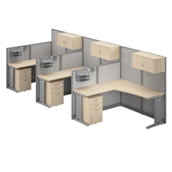 Bush Business Furniture Office in an Hour 3 Person L Shaped Cubicle Desks with Storage, Drawers, and Organizers, Natural Elm, Standard Delivery