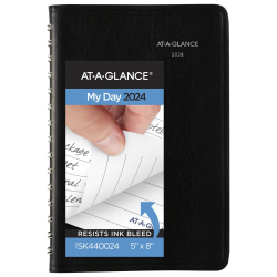 2024 AT-A-GLANCE® DayMinder Daily Appointment Book Planner, 5" x 8", Black, January to December 2024, SK4400