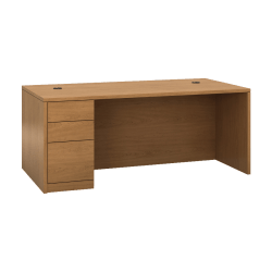 HON 10500 H105896L Pedestal Desk - 3-Drawer - 72" x 36" x 29.5" x 1.1" - 3 - Single Pedestal on Left Side - Material: Wood - Finish: Harvest, Laminate