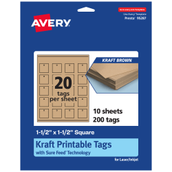 Avery® Printable Tags With Sure Feed® Technology, Print-To-The-Edge, 1.5"x1.5", Kraft Brown, Pack Of 200