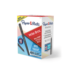Paper Mate® Write Bros. Ballpoint Stick Pens, Medium Point, 1.0mm, Black Barrel, Black Ink, Pack Of 60