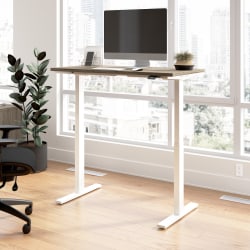Bush Business Furniture Move 60 Series 48"W x 24"D Electric Height Adjustable Standing Desk, Modern Hickory/White Powder Coat, Standard Delivery