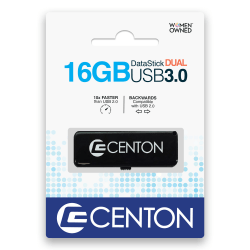 Centon Datastick Dual USB 3.0 Drive, 16GB, Black