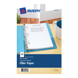 Avery® Mini Binder Filler Paper, Fits 3-Ring/7-Ring Binders, 5-1/2" x 8-1/2", College Ruled, Pack of 100 Sheets