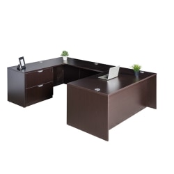Boss Office Products 71"W Executive U-Shaped Desk With 2-Drawer Lateral File And Credenza, Mocha