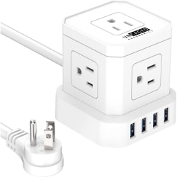 Uncaged Ergonomics PCW 5 AC-Outlet Cube Extension Cord With Surge Protector, 10’, White