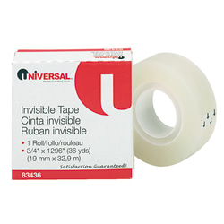 Universal® Invisible Tape, 3/4" x 3,888", Clear